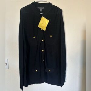 NWT 2X DIALOGUE BLACK & GOLD BUTTON DOWN CARDIGAN